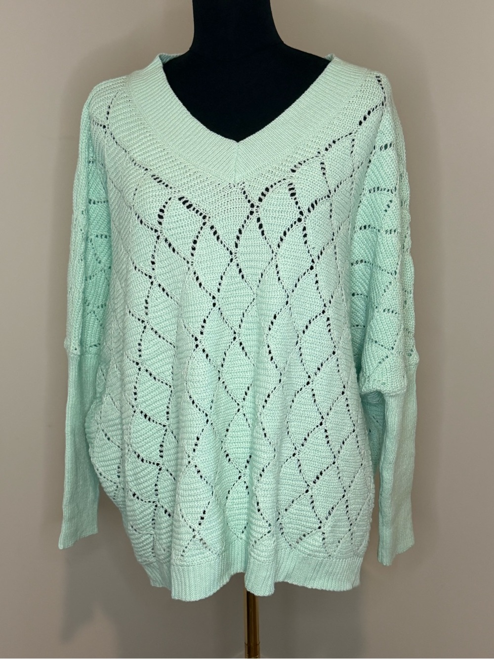 Miracle Oversized Light Mint V-Neck Knit Sweater